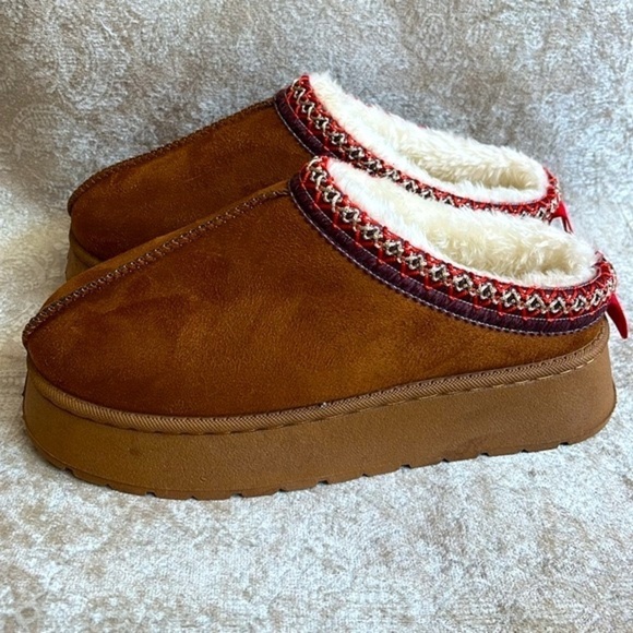 Brand New Suede Platform Clogs Mini Boots Short Ankle Slip On Faux Fur Slippers - Picture 2 of 14